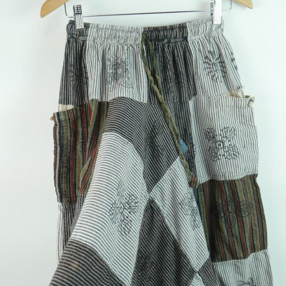 Patchwork Boho Pants Festival Harem Drop Crotch Fairy Grunge Rave Hippy Green - Picture 5 of 13